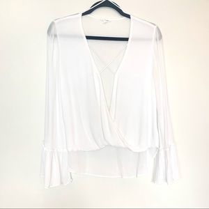 Cotton Candy White Bell Sleeve Drape Front Top